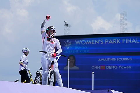 Deng Yawen during BMX freestyle women's park final